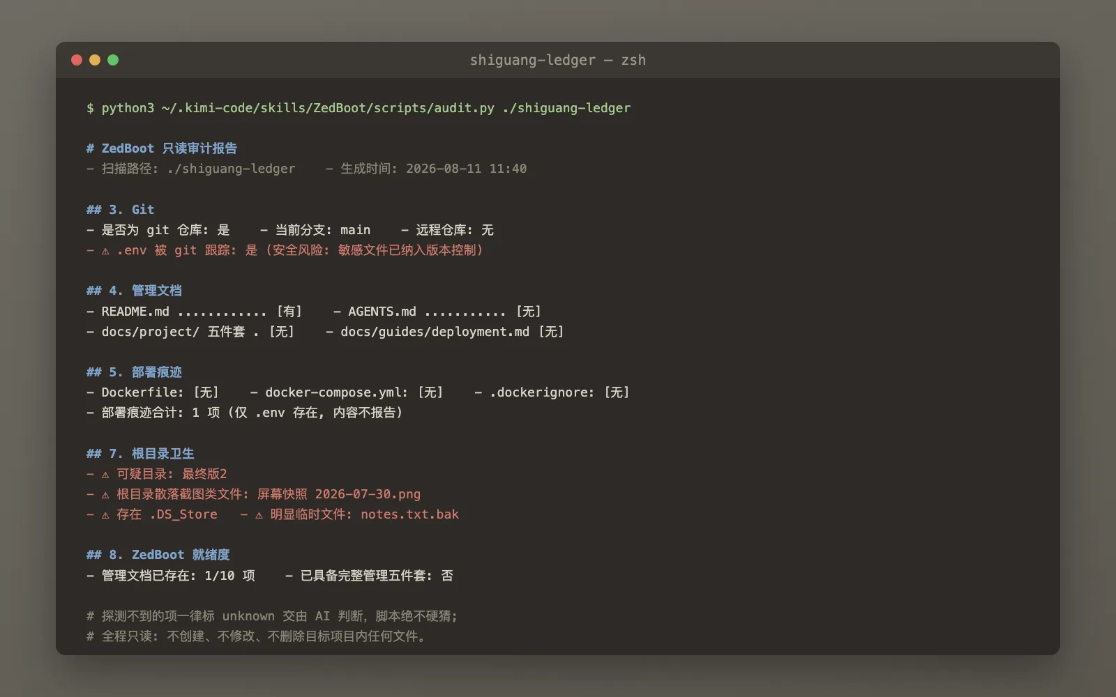 audit.py 对旧项目的只读审计输出